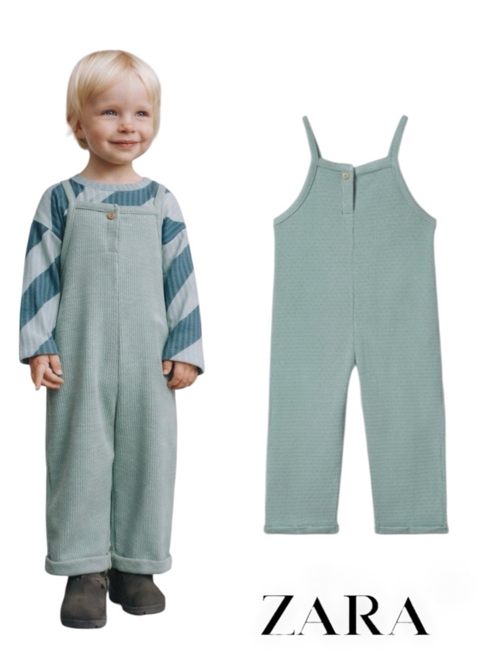 ZARA Kids Blue-Green Ribbed Jumpsuit NWT Sizes 3T 5T
